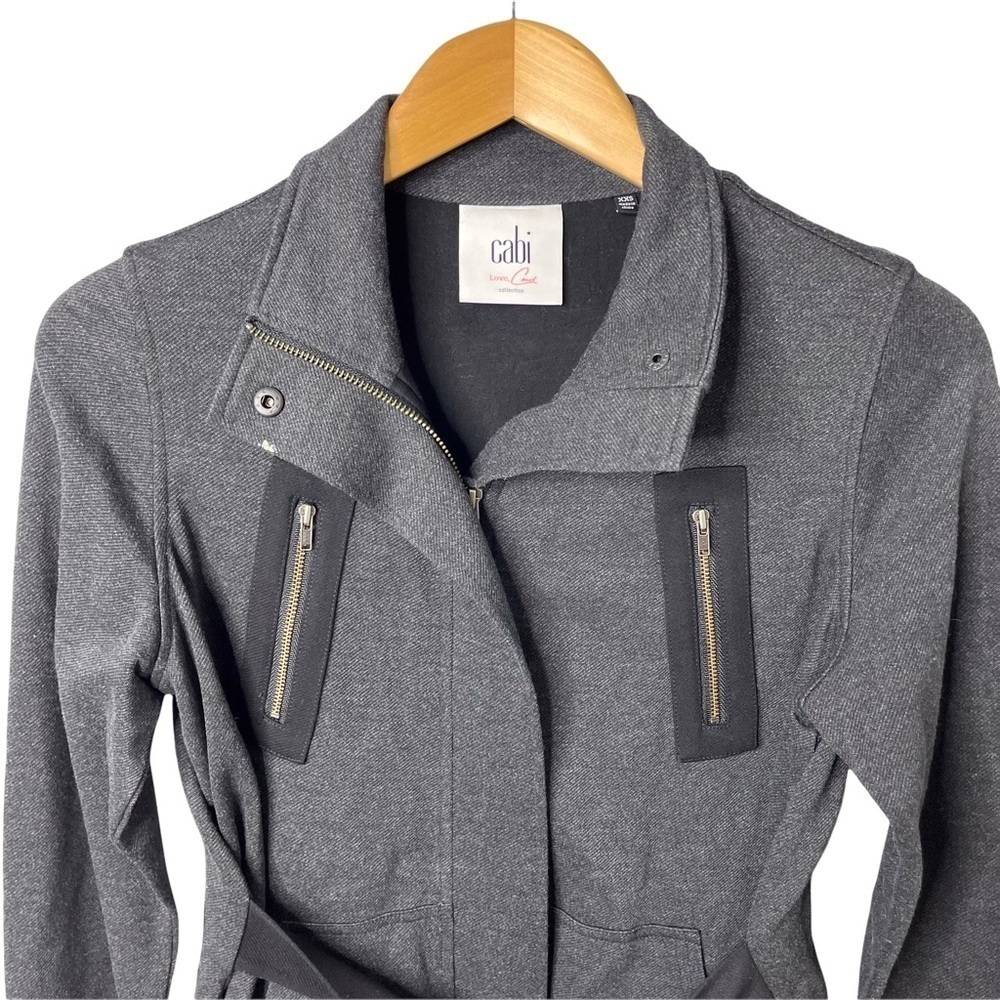 CAbi Mesh Back Full Zipper Belted Jacket Style 3184 Size Large Gray Size XXS - Picture 4 of 12